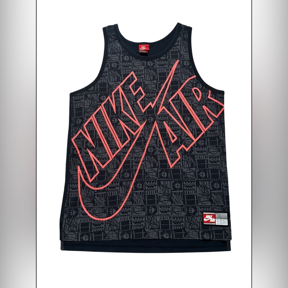 Y2K Nike Air Graphic Tank Top Men’s Large Black Neon Red Swoosh Athletic